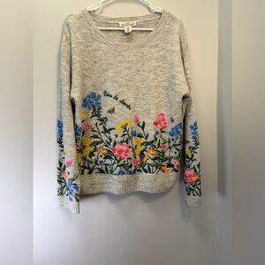 Gray Floral Embroidered Women's Sweater